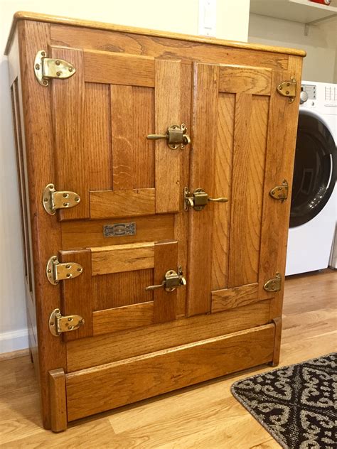 3 door metal clad ice box|vintage wooden ice boxes.